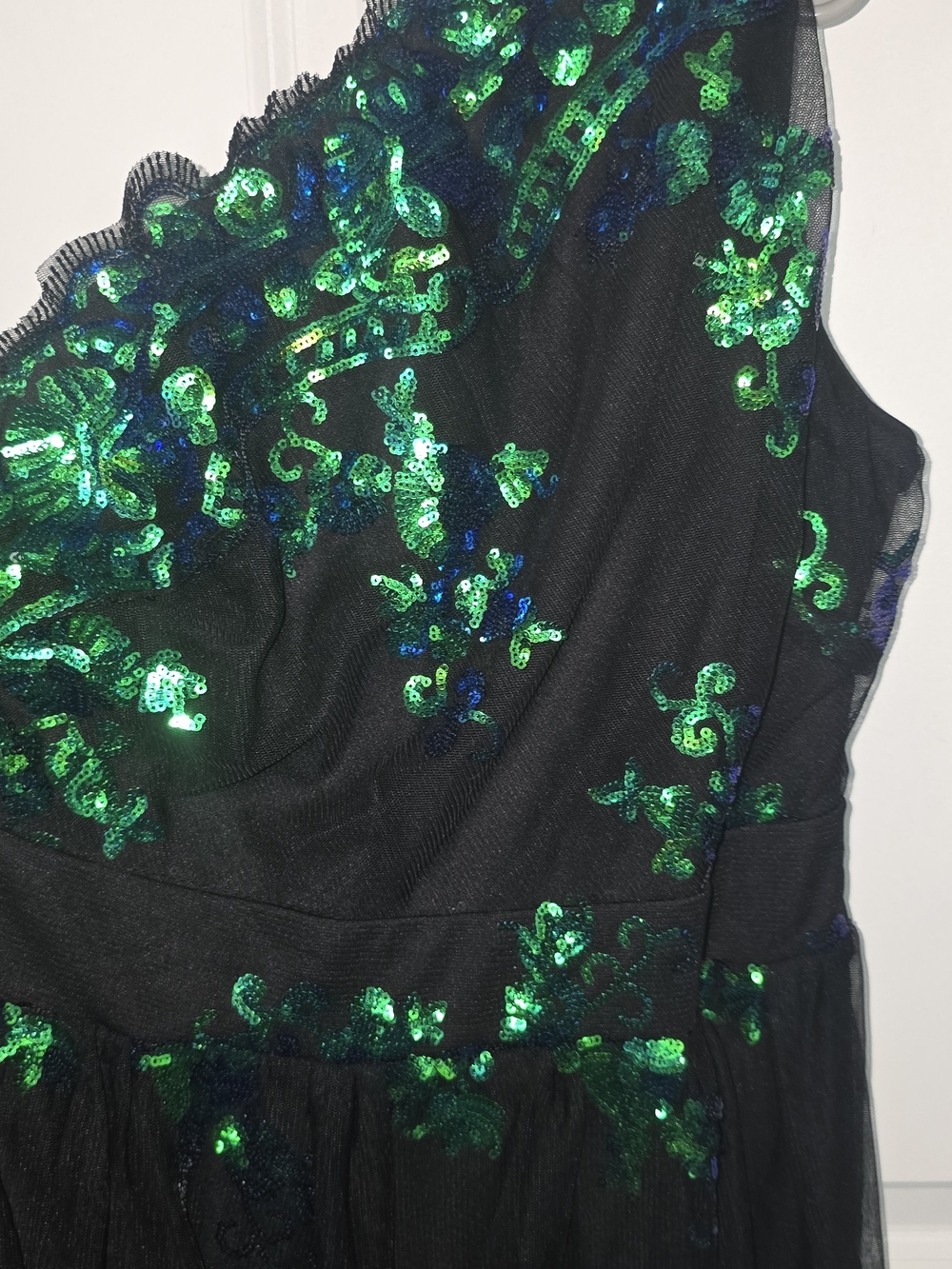 SHEIN One-Shoulder Sequin Black Dress with Green and Blue Accents - Picture 4 of 5
